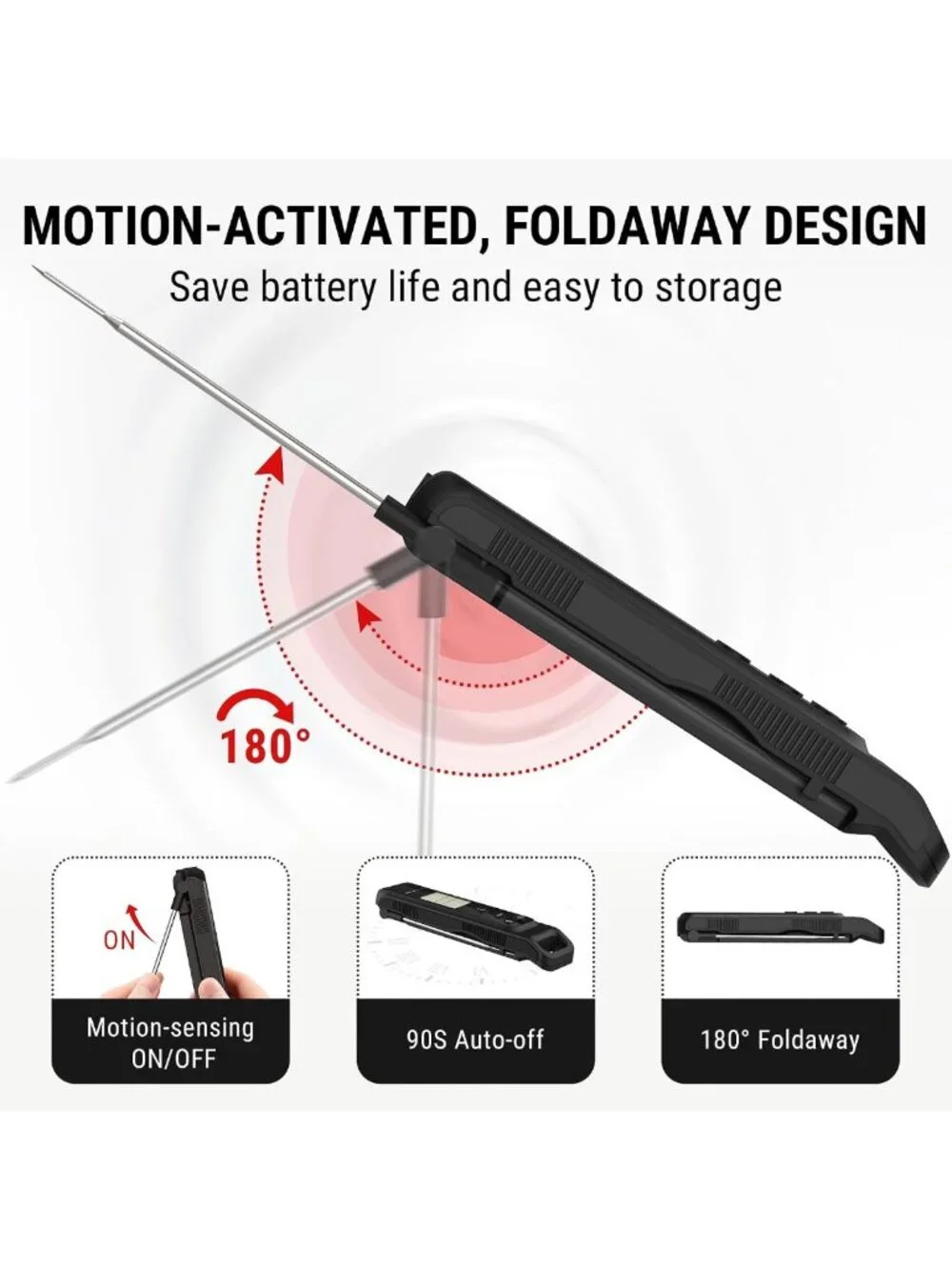 2-in-1 Instant Read Cooking Thermometer - Infrared & Meat Probe, Non-Contact